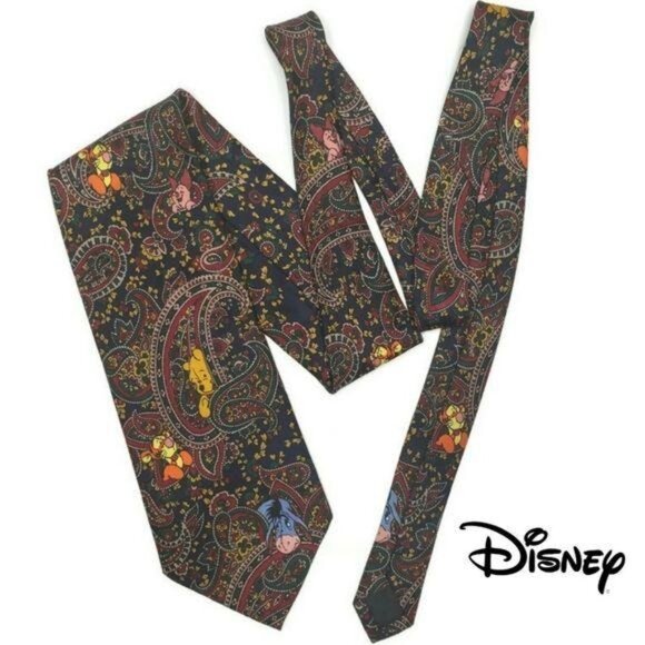 Disney Winnie The Pooh Paisley Silk Tie Featuring Pooh & Friends Multicolor - Picture 2 of 5